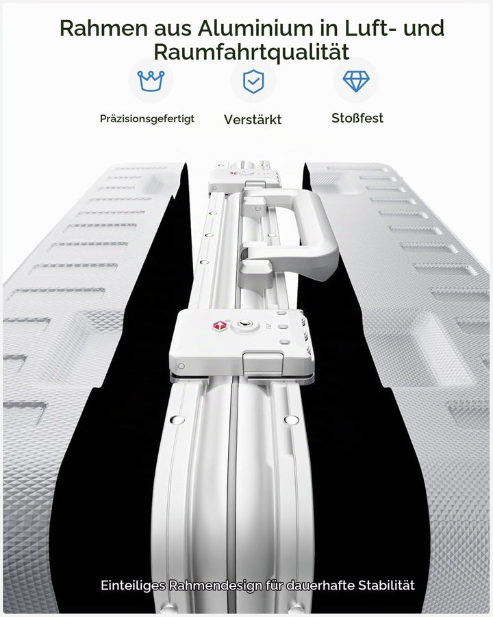 LUGGEX Koffer Gross mit Aluminiumrahmen, Zipperloser Hartschalen-Trolley aus Polycarbonat mit 360° R
