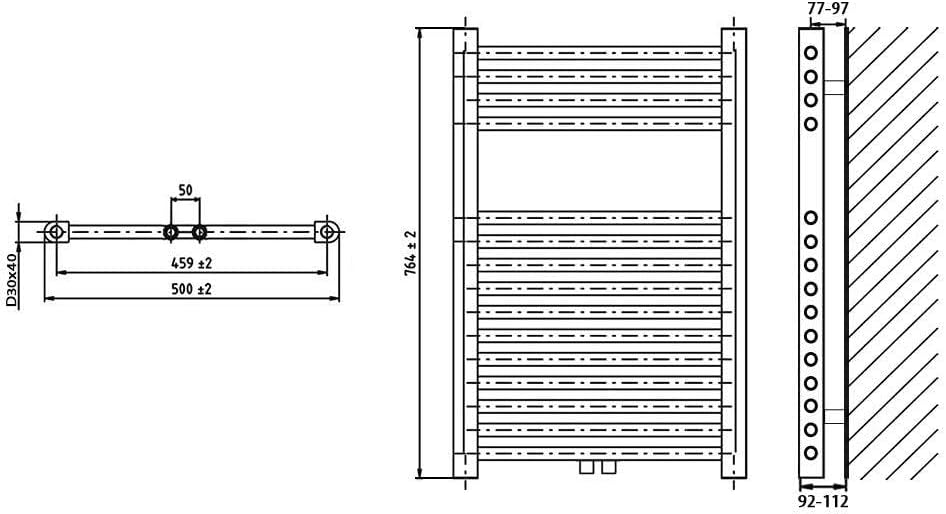 Heizkörper Badheizkörper Handtuchwärmer mit Mittelanschluss 50 mm anthrazit (764 x 500 mm) (348 Watt