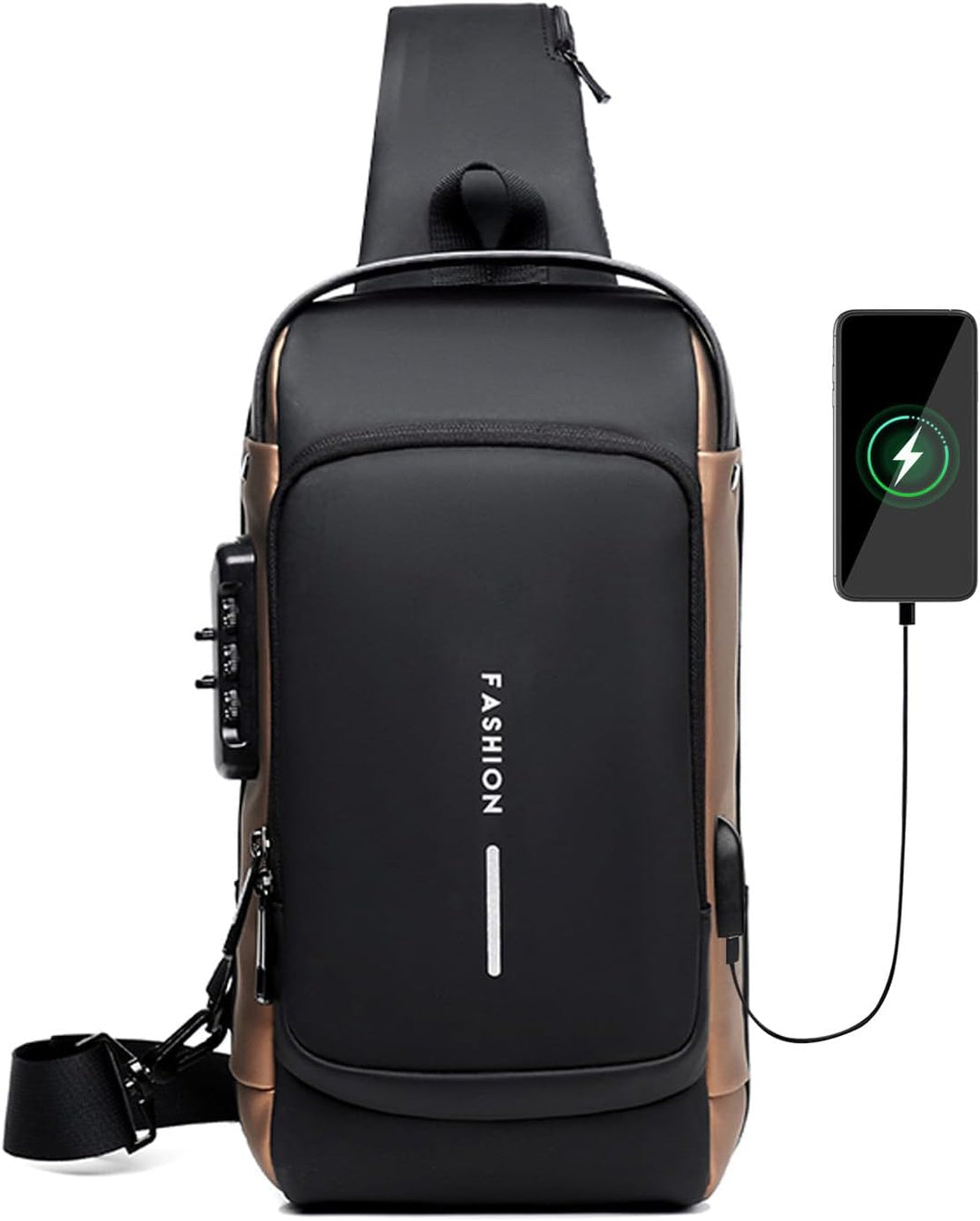 FANDARE Brusttasche Sling Bag Geschäft Schultertasche mit USB-Ladeanschluss Passwortschutz Crossbody