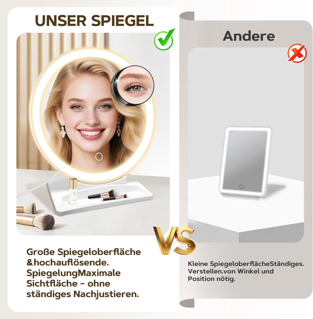 MOMOKUBA Schminkspiegel mit Beleuchtung, Schminktisch Spiegel, Vergrösserungsspiegel mit Saugnapf 30