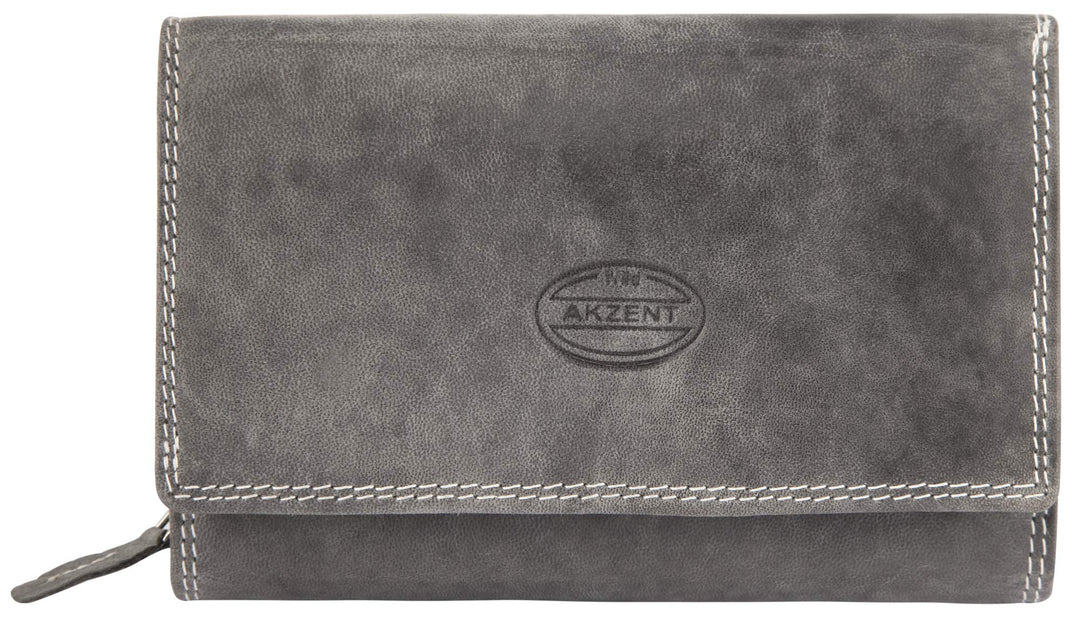 Akzent Damen Geldbörse aus Echtleder Anthrazit Format 16 x 10 cm, Anthrazit
