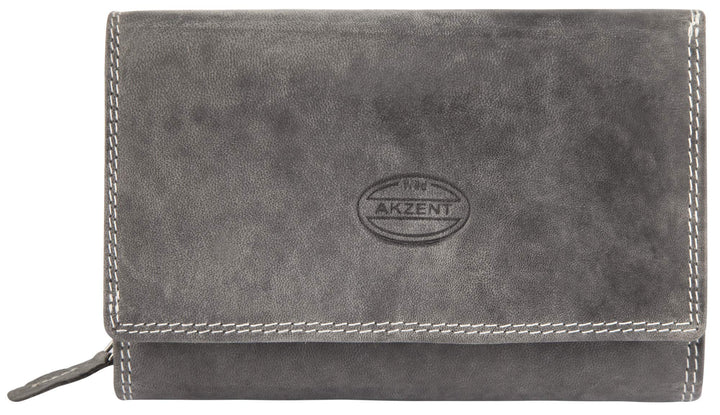 Akzent Damen Geldbörse aus Echtleder Anthrazit Format 16 x 10 cm, Anthrazit