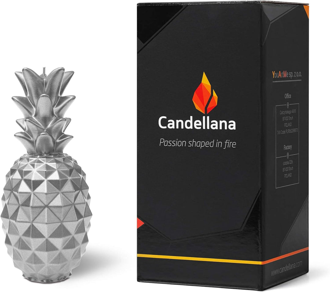 Candellana Ananas Paraffinkerze 100x100x210 mm - Silber Kerze Dekorativ - Kerzen Aesthetic 3D - Cand