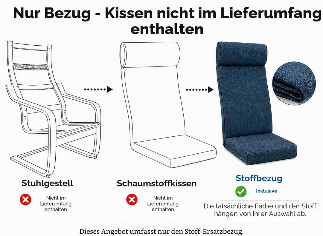 Vinylla Ersatzbezug für Ikea Poang Stuhl (Kissen-Design 3, Polyester, Khaki) Khaki Polyester, Khaki