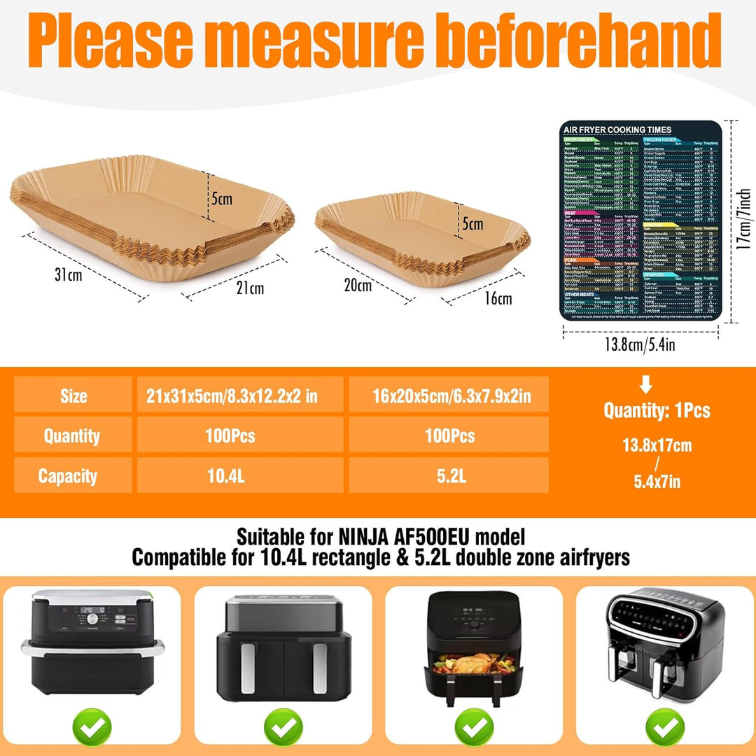 200 Stück Backpapier für Ninja AF500EU Heissluftfritteuse, Heissluftfritteuse Quadrat für 5.2-10.4 L