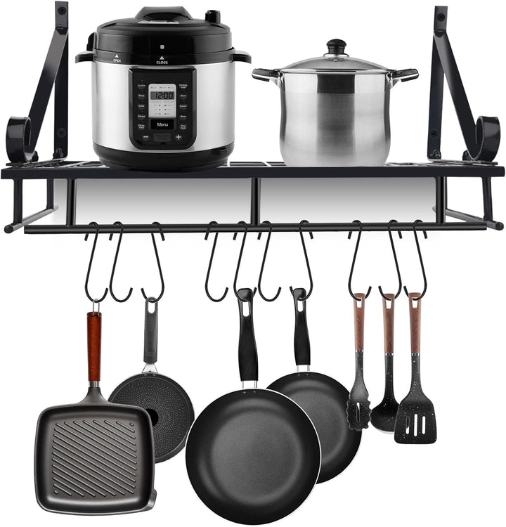 Wandmontaged Pot Rack Lagerregal, Topfstangen für Küchenpfanne Organizer mit 10 Haken und Accessoire