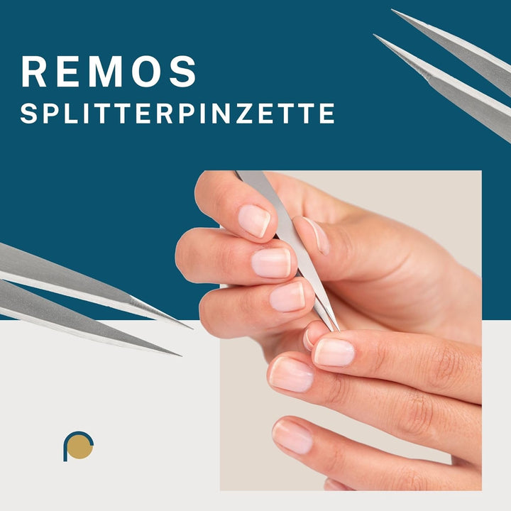 REMOS Pinzetten Set 3-teilig mit Augenbrauen-, Splitter-& Kombipinzette in Satin