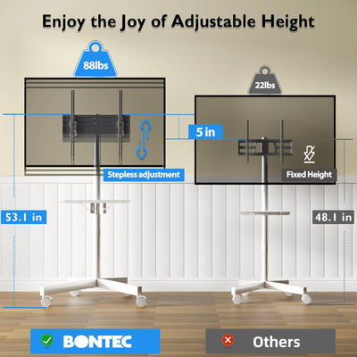 BONTEC Mobiler TV Ständer auf Rollen für 23-60 Zoll Plasma/LCD/LED Fernseher, Tragbarer TV Stand mit