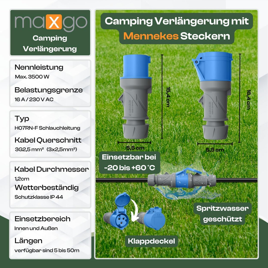 Camping Kabel 15 Meter CEE verlängerungskabel 15m aussen H07RN-F 3x2,5 Strom Wohnwagen Kabel landstr