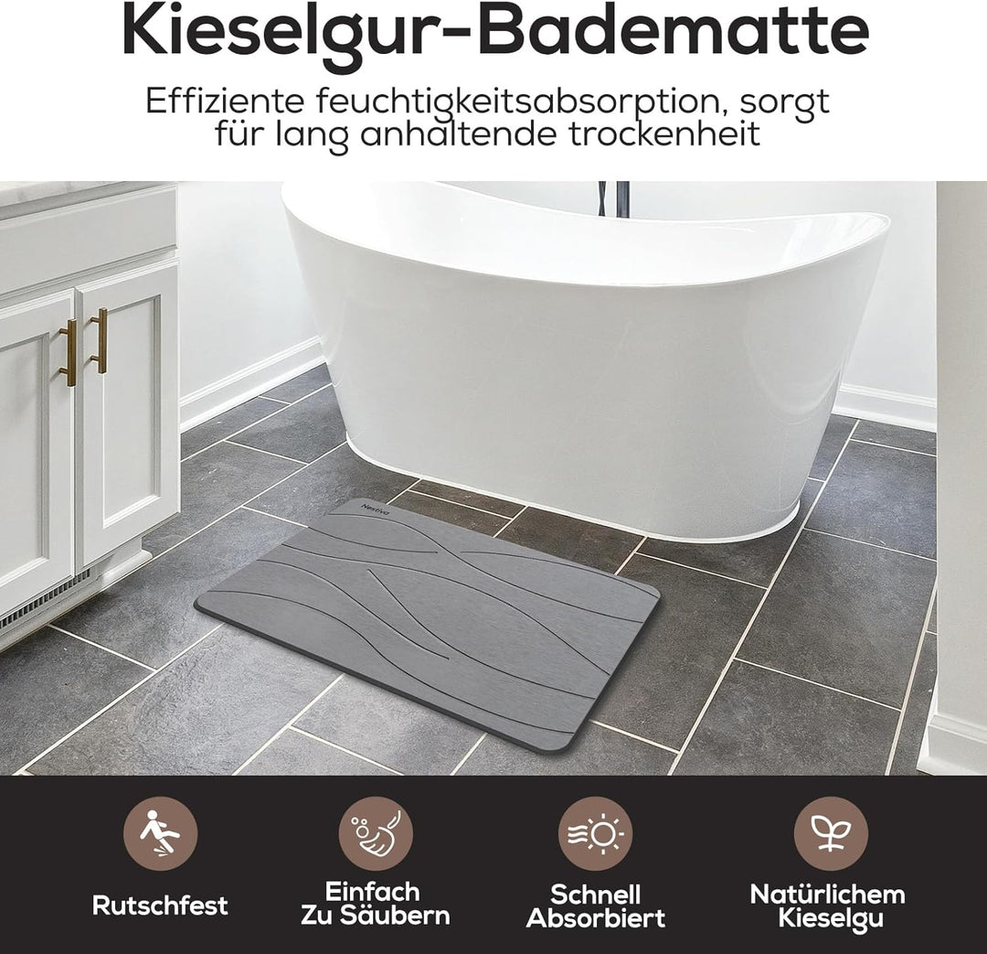 Nestiva rutschfeste Saugfähige Badematten aus Stein, Naturmaterial Diatomite, Badteppiche/Küchentepp