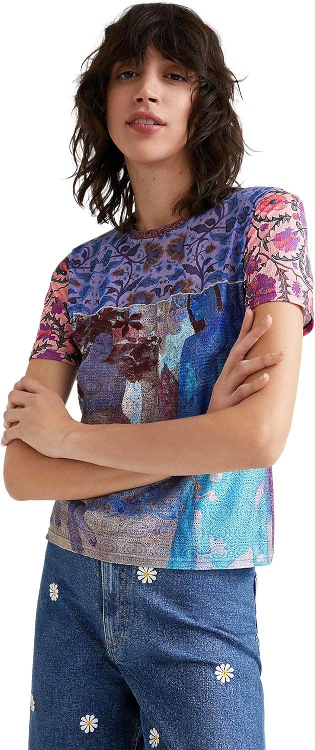 Desigual Damen Ts_orana T-Shirt XL Blau, XL Blau