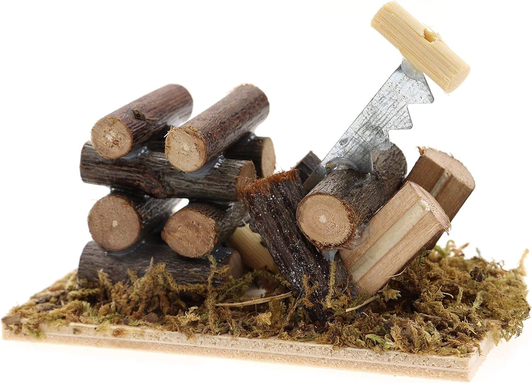 ELLUG Krippenzubehör Set 5tlg. Zubehörteile aus Holz: Futterkrippe, Kochstelle, Lagerfeuer mit LED,