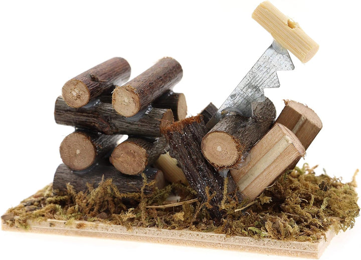 ELLUG Krippenzubehör Set 5tlg. Zubehörteile aus Holz: Futterkrippe, Kochstelle, Lagerfeuer mit LED,