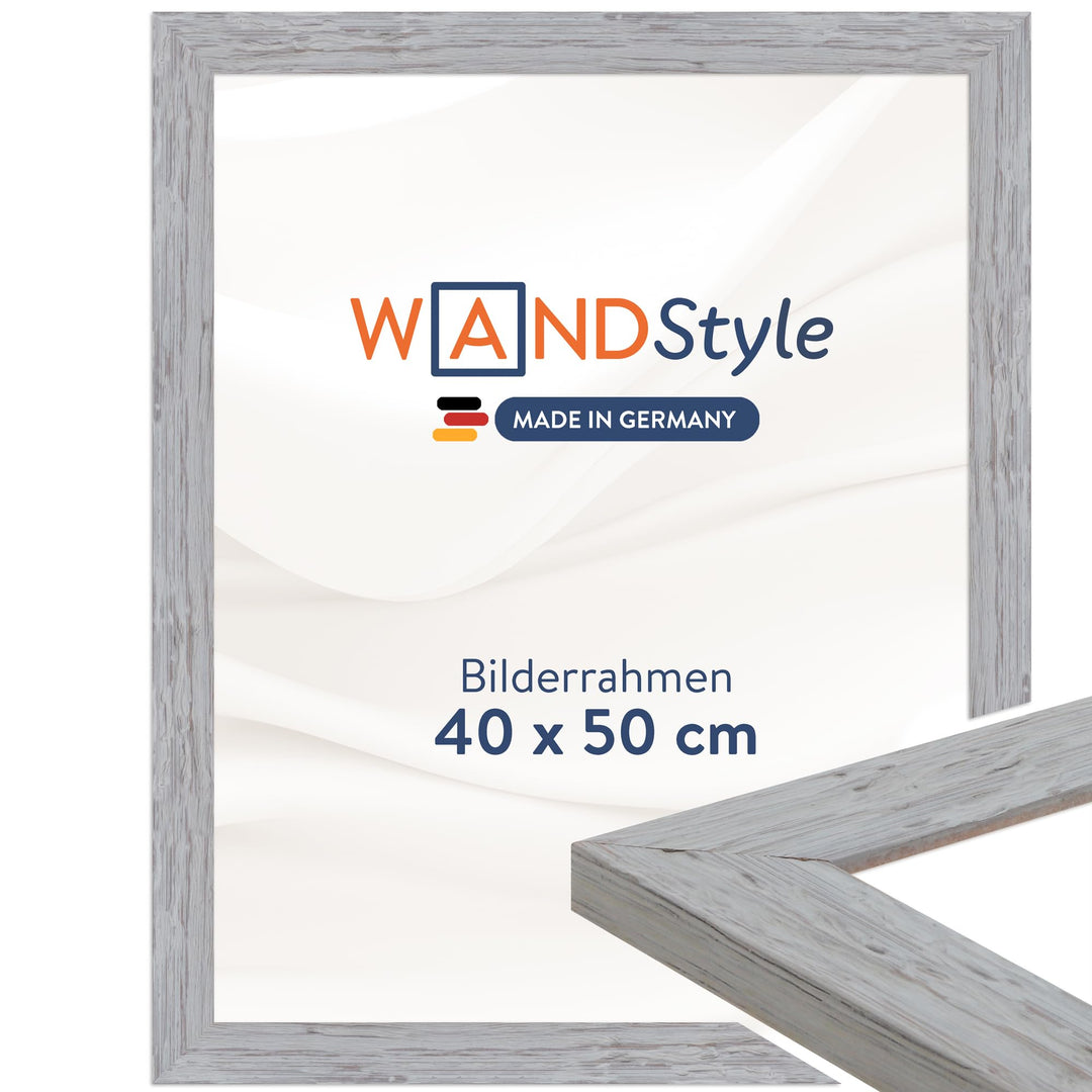 WANDStyle Bilderrahmen Strandhaus Stil 40x50cm I Farbe: Grau I Fotorahmen I rustikaler Holzbilderrah
