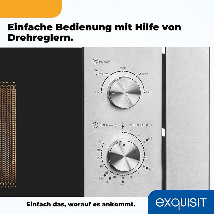 Exquisit Einbaumikrowelle EMW10-020 inox | 800 W Leistung | Kinderleichte Bedienung | Einfacher Einb