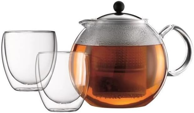 Bodum K1833-16 Assam Set Teebereiter, 1.5 L mit 2 doppelwandigen Gläser, 0.25