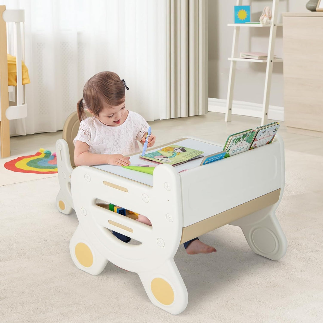 FANTASK Kinder Sitzgruppe mit höhen- und neigungsverstellbarer Tischplatte, Tisch mit Hocker, zum Ze