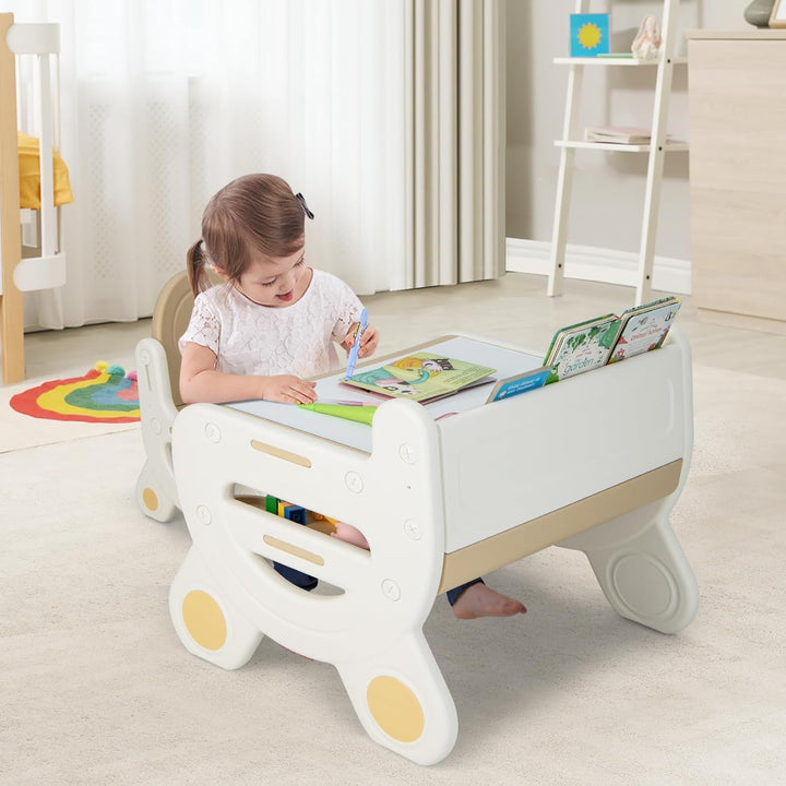 FANTASK Kinder Sitzgruppe mit höhen- und neigungsverstellbarer Tischplatte, Tisch mit Hocker, zum Ze