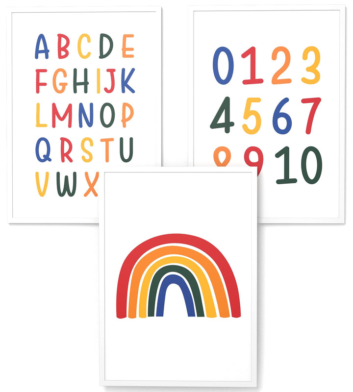 Papierschmiede® Kinderbilder 3er Set Lernposter, A3 gerahmt in Holzrahmen (weiss), Geschenk für Mädc