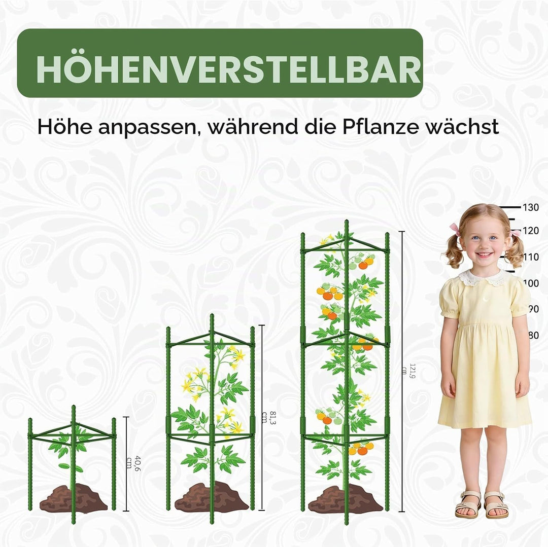 Halatool 6 Stück Tomaten Rankhilfe,120cm Pflanzenstütze Pfahl, Verstellbarer Tomatenkäfig, Gartenpfä