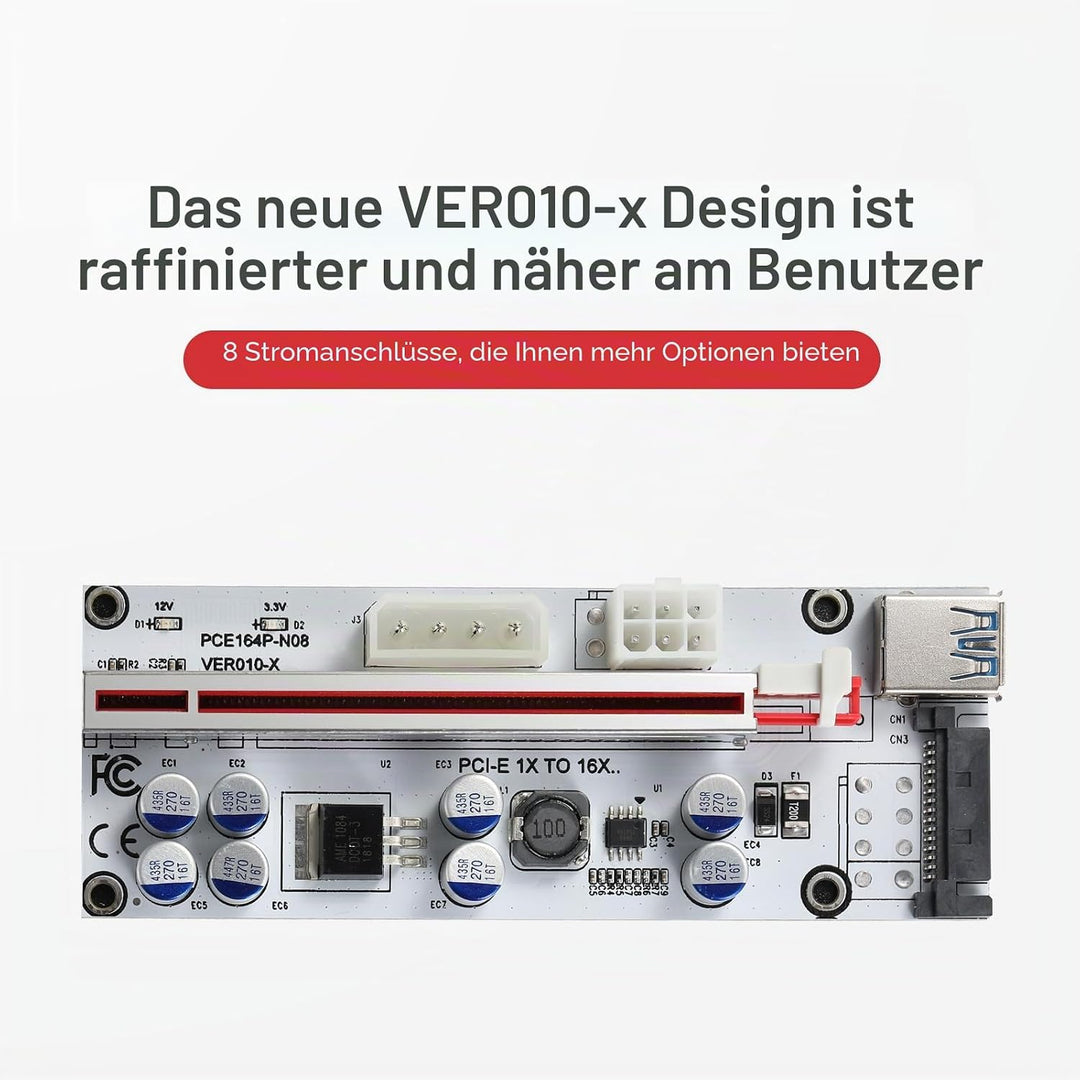 YABOANG PCIE Riser 1 x bis 16 x Grafikerweiterung für Bitcoin GPU Mining Powered Riser-Adapterkarte,