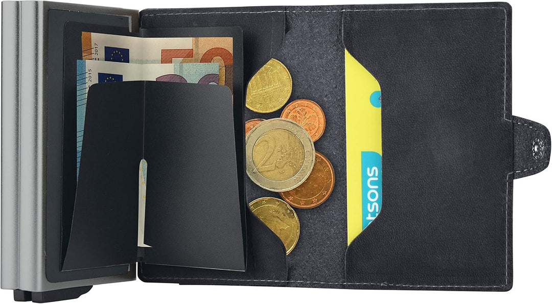 mogdi Duo Black Premium Herren Portmonee RFID Schutz Kartenetui Business Geldbörse feinstes A++ Echt