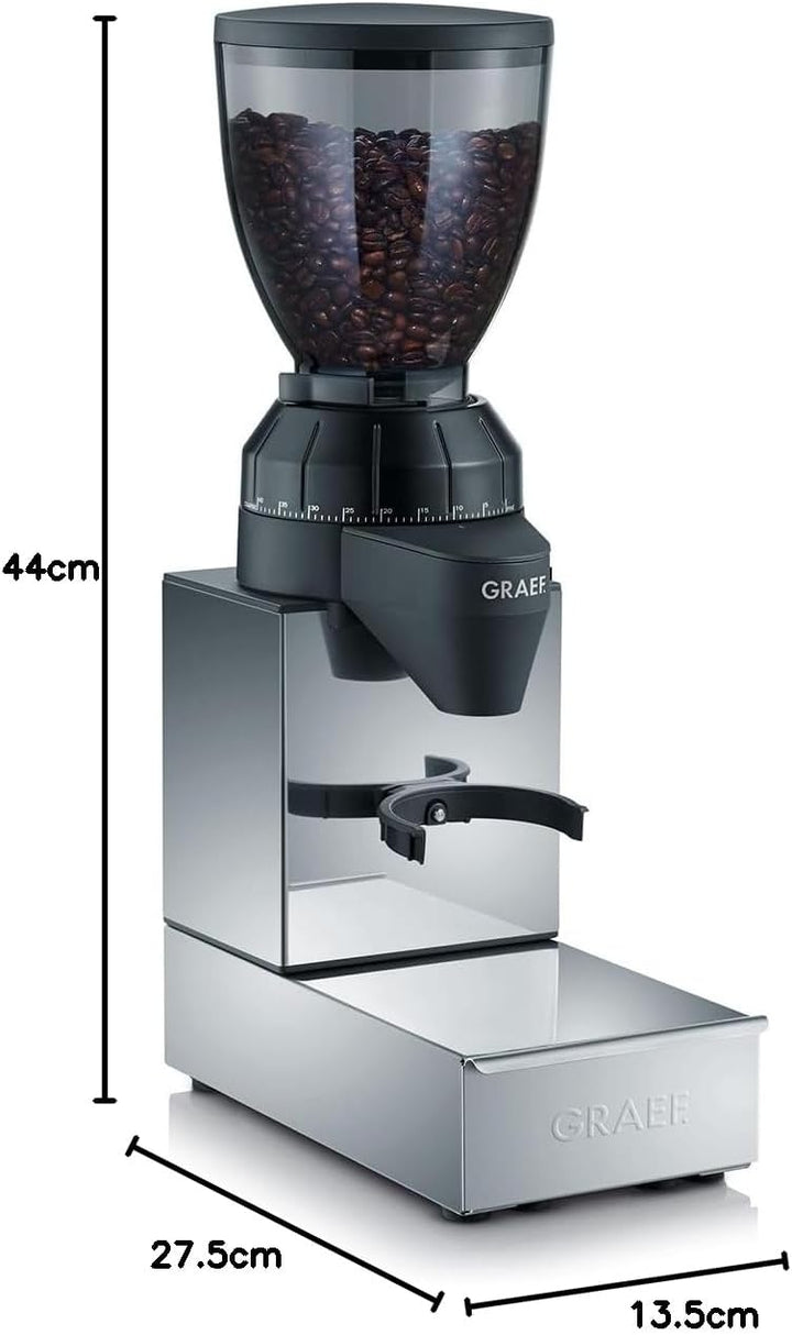 GRAEF Kaffeemühle CM850, Kegelmahlwerk aus Edelstahl, 40 Mahlgradeinstellungen, abnehmbarer 350g Kaf