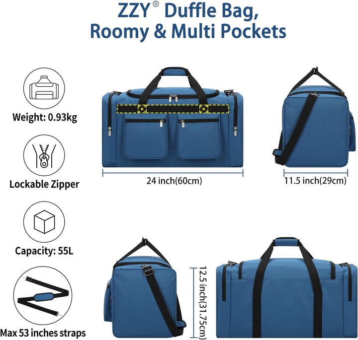 ZZY 55L Sporttasche Gross Herren – wasserdichte Weekender Tasche mit 2 Seitentaschen für Fitness, Gy
