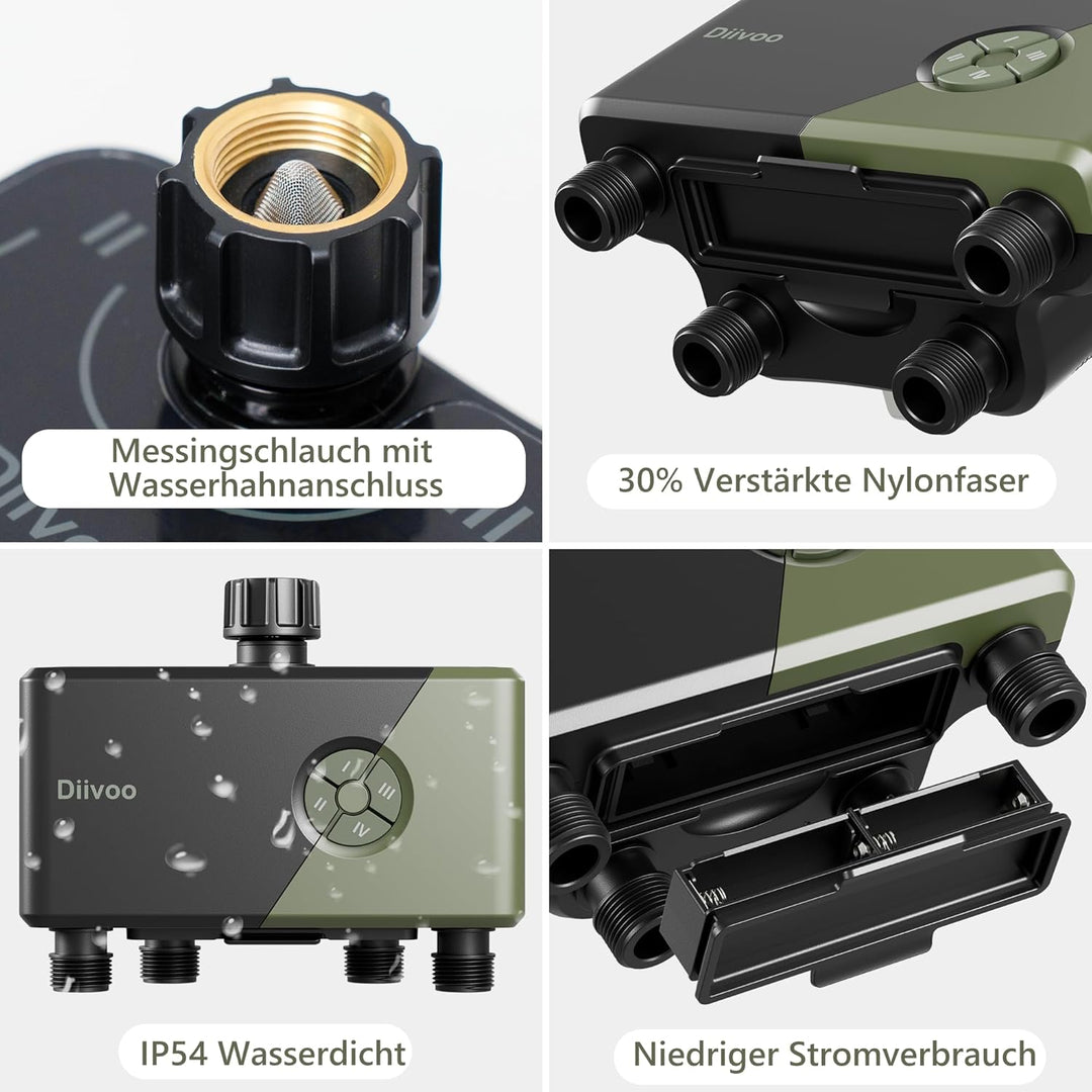 Diivoo Bewässerungscomputer WLAN 4 Ausgänge mit 60M RFID-Technologie, Wasser Zeitschaltuhr mit Alexa
