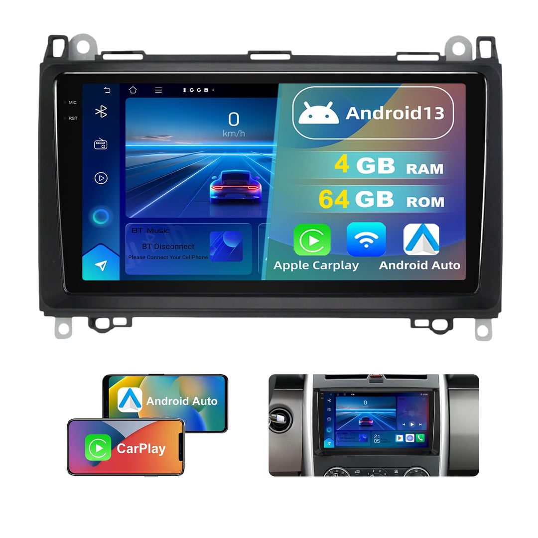 4+64GB Android13 Autoradio für Mercedes B-Klasse W245 B200 B160 B170 B180 A-Klasse W169, 9" QLED Tou