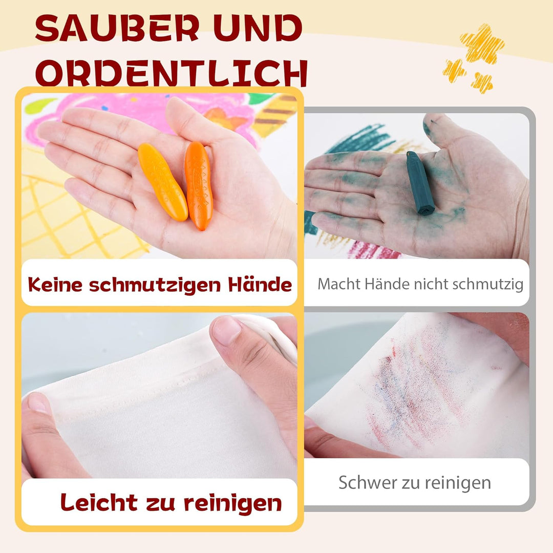 YPLUS Erdnuss Wachsmalstifte für Kleinkinder, 24 Farben, Ungiftige, Leicht zu Halten, Waschbare sich