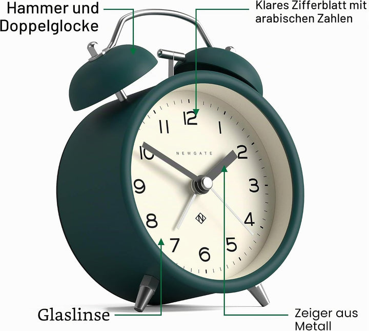 NEWGATE ® Charlie Bell Echo Alarm – Kleiner moderner Nachttischwecker – Schlafzimmerzubehör – Wecker