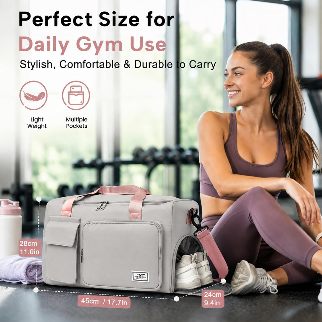 FIORETTO 35L Damen Sporttasche Faltbare Reisetasche mit Schuhfach und Nassfach, Wasserabweisende Wee