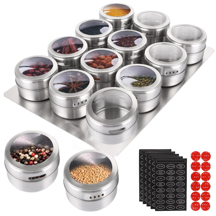APACALI 12 Stück Gewürzdosen Magnetisch, Magnetische Gewürzdosen mit Wandbasis, Gewürzbehälter Magne