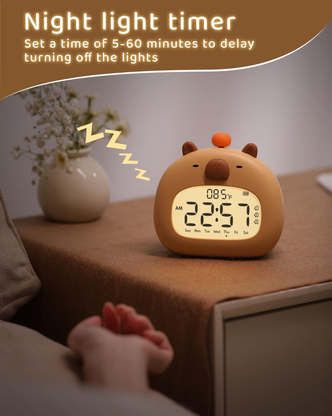 IHALO Capybara Wecker Digital, Wecker Kinder mit Nachtlicht, LED-Display, Ok to Wake 2 Alarme, Woche