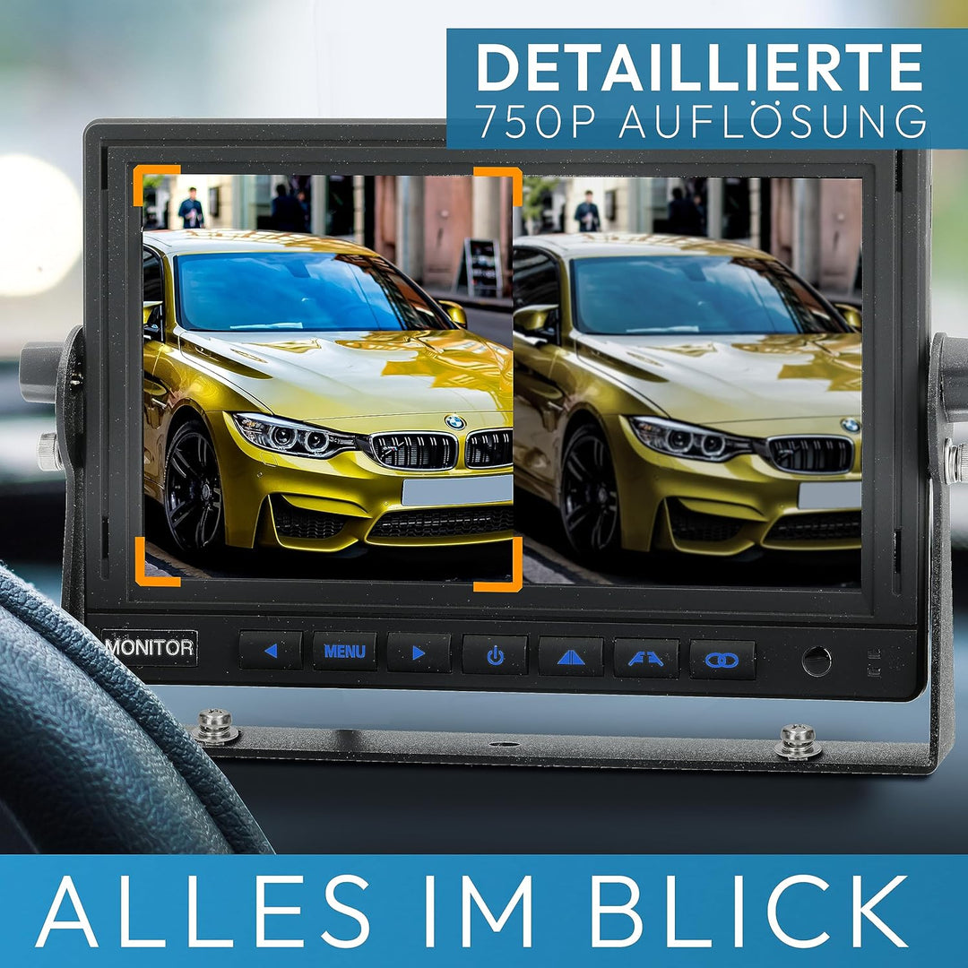 VSG24 Mini Rückfahrkamera Pilot, Kleine Kamera inkl. Verlängerungskabel, Distanzlinien-Anzeige, Flex