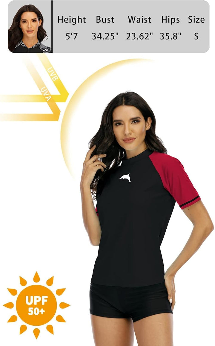 Halcurt UV Shirt Damen Kurzarm Rash Guard UPF 50+ Schwimmshirt Schnell Trocknender Badeshirt M-XXL X