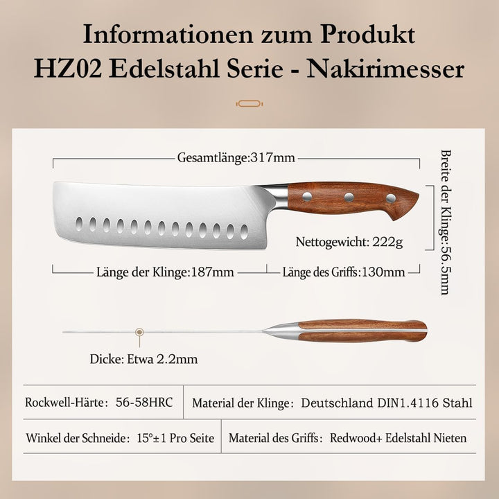 HEZHEN Rostfreier Stahl Nakiri Messer, Japanischer Stil Hackbeil Messer, Hartstahl Mehrzweckmesser A