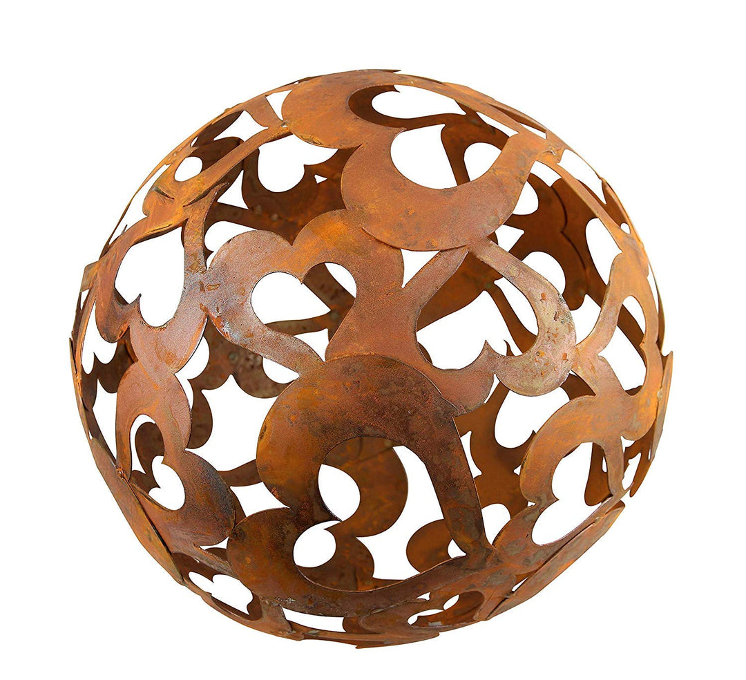 Kugel mit Herzen 40 cm Edelrost Gartendeko Wetterfest Rost Ball Herzkugel Gartenkugel Garten Dekorat