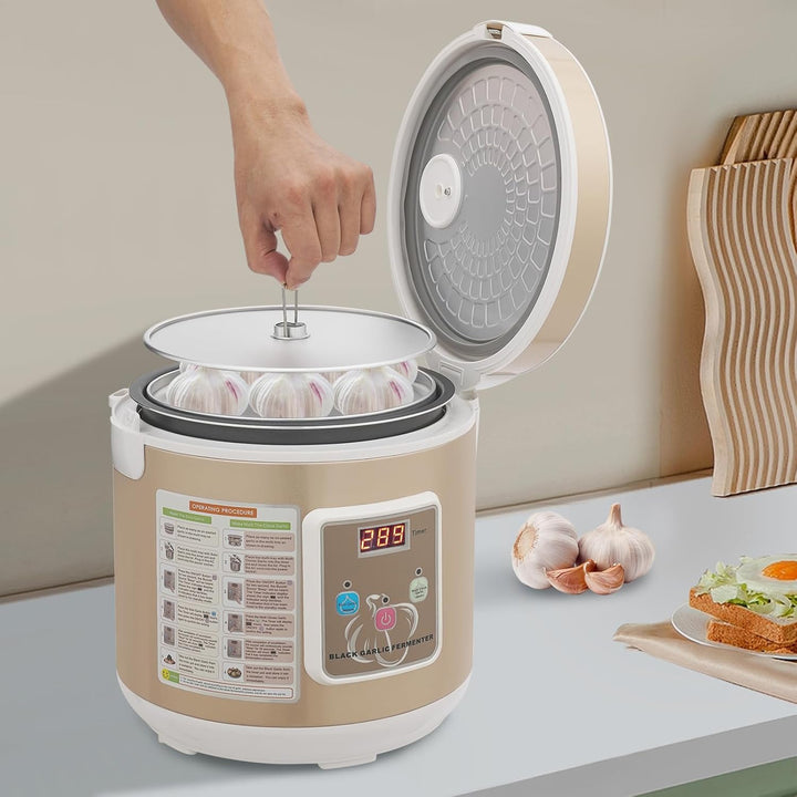 90W 6L Schwarzer Knoblauch Fermenter, Automatischer Gärtopf mit 360° Heizung, 12/15 Tage Programm, T