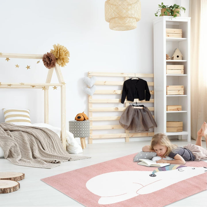 payé Teppich Kinderzimmer Läufer - Rosa - 80x150cm - Pastellfarben Spielteppich Kinderteppich Kurzfl