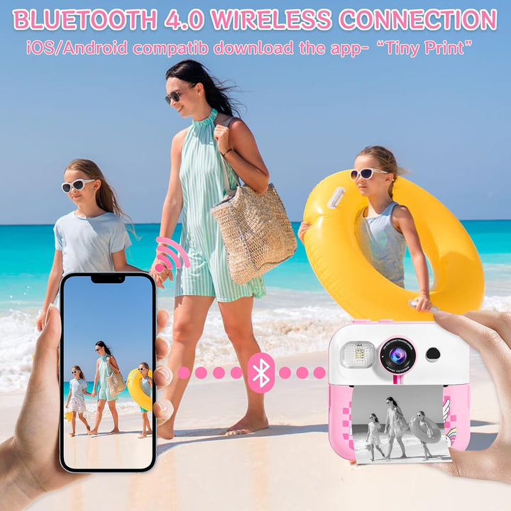 Kinderkamera Sofortbildkamera 1080P 2,4 Zoll Bildschirm Sofortbildkamera Kinder mit Druckpapier & 32
