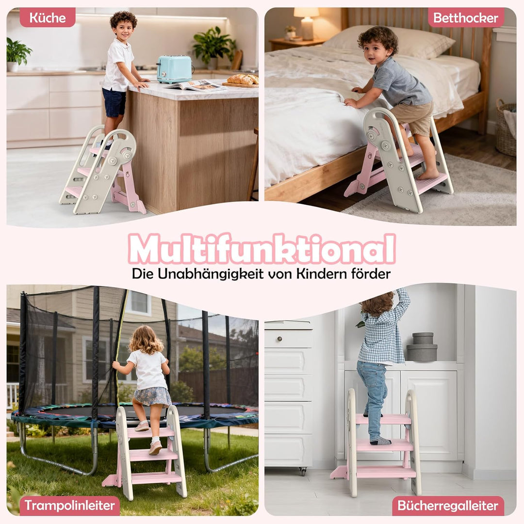 Onasti Tritthocker Kinder, Höhenverstellbar 3 Stufen Hocker Kinder, Trittschemel für Baby mit Handha