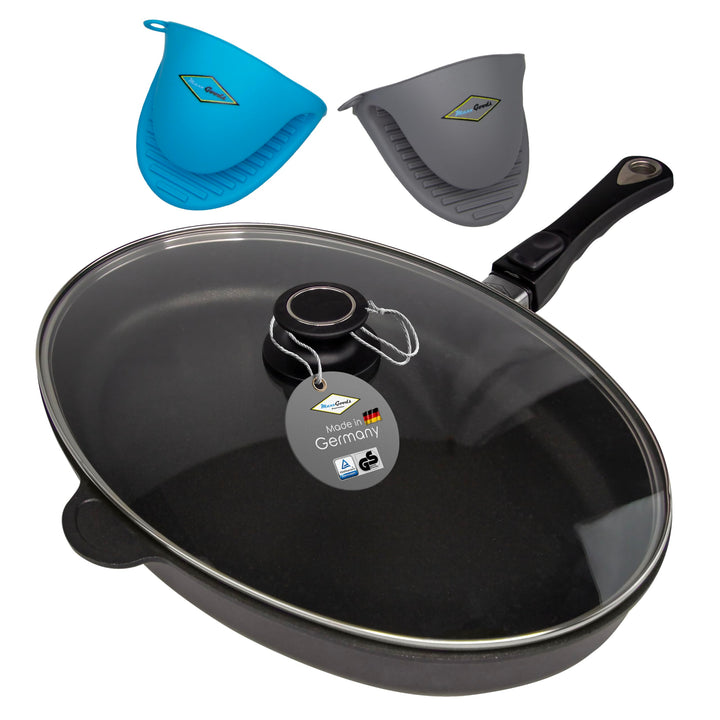 MaxxGoods Fischpfanne 41x27cm Aluguss mit Glasdeckel | Für Alle Herdarten auch Induktion | Pfanne &amp;