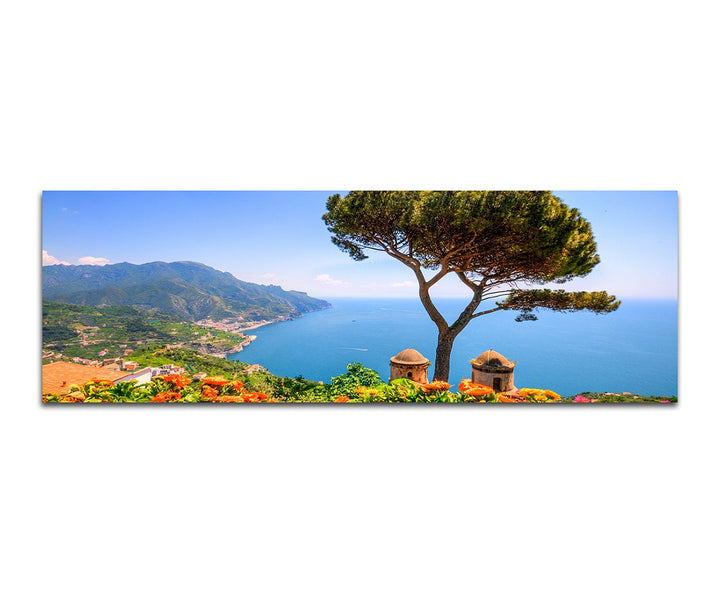 Paul Sinus Art Panoramabild auf Leinwand und Keilrahmen 150x50cm Italien Amalfi-Küste Meerblick Somm