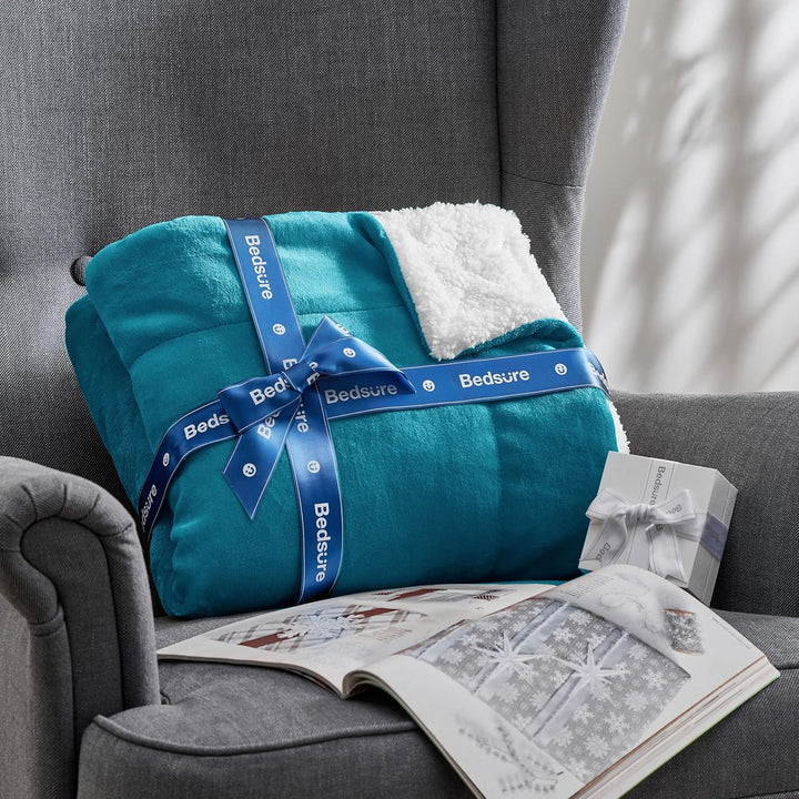 BEDSURE Decke Sofa Kuscheldecke Türkis - warm Sherpa Sofaüberwurf Decke, Dicke Sofadecke Couchdecke,