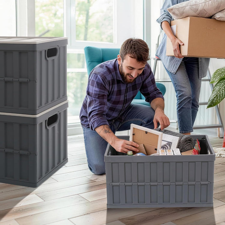 2er Set 64L klappbox Faltbar Stabil Plastik Faltbox, Campingbox Collapsible Transportbox für die Org