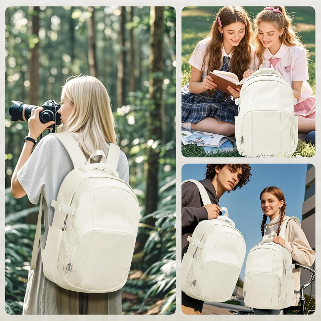 Leichter Schulrucksack Beige Teenager Mädchen Jungen Schultasche, Wasserdicht Rucksack Laptop Damen