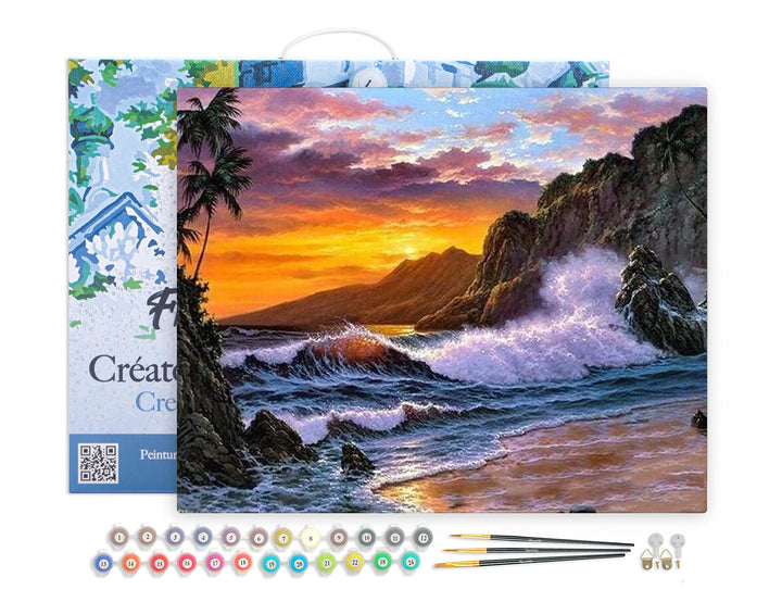 Figured'Art Malen Nach Zahlen Erwachsene Mit Rahmen Klippe und Wellen - Paint by Numbers Basteln DIY