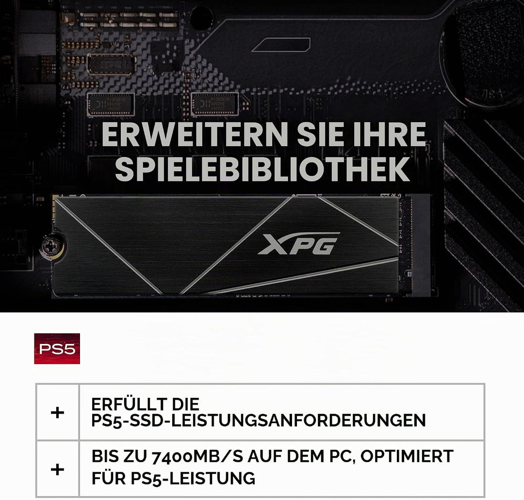XPG ADATA GAMMIX S70 Blade 2TB PCIe Gen4x4 M.2 2280 SSD Schwarz- Heat Spreader- 3D-Grafikbearbeitung